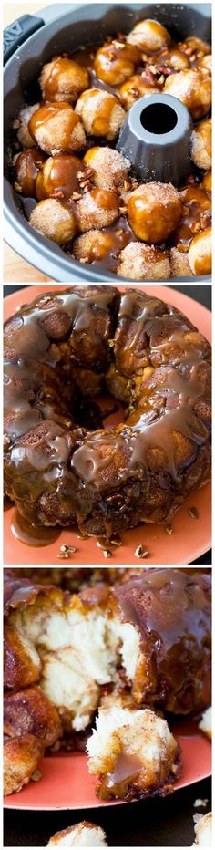 there are three different pictures of doughnuts on the same plate