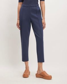 The Dream Pant® Navy – Everlane Morning Meetings, Drape Pants, Pleated Pants, Slim Fit Pants, Slim Pants, Pin Tucks, Cotton Pants, Slim Legs, The Dream