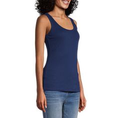 Cut for a regular-fit, this women's tank top from St. John's Bay is a warm-weather essential your wardrobe needs. Made from super soft ribbed cotton, this scoop neck sleeveless top will effortlessly pair layered under a blazer or hoodie or worn alone with jeans or shorts.Strap Type: TankFeatures: Hooded, EssentialsClosure Type: Pullover HeadFit: Regular FitNeckline: Scoop NeckSleeve Length: SleevelessApparel Length: 26.5 InchesFiber Content: 100% CottonFabric Description: Rib KnitCare: Machine W Large Shirts, Cotton Top, Knit Cotton, Sleeveless Tank Top, Sleeveless Tank, Cotton Tops, Warm Weather, Basic Tank Top, Rib Knit