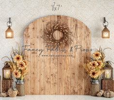 an image of a wooden wall with flowers on it