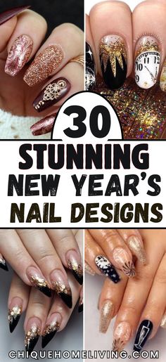 Get ready to ring in the new year with style! These 30 Stunning New Year’s Nail Ideas are all about making a bold statement and starting the year off right. Go for sparkling gold and silver glitter designs that capture the party vibe, or opt for sleek black nails with metallic accents for a chic, sophisticated look. Whether you prefer confetti-inspired patterns, ombre glitter tips, or minimalist elegance with subtle sparkles, these nail designs are perfect for any New Year’s celebration. New Years Toes Designs, New Years Nail Designs Sparkle, Black Nails With Gold Glitter Ombre, Beautiful Manicure Ideas, January Nail Designs New Years Ideas, New Years Eve Gel Nails Ideas, Nail For New Years, New Years Nails Black And Rose Gold