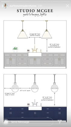 an image of a kitchen with two lights above the sink and one below the counter