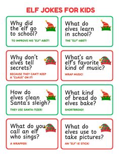 the elf jokes for kids are fun and easy to learn with this printable activity