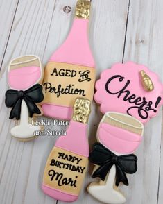 decorated cookies with wine and champagne bottles for a birthday or any special occasion to celebrate