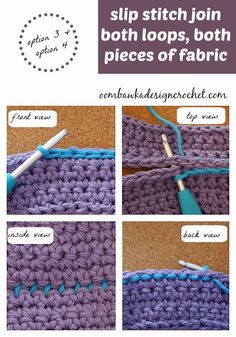 step by step instructions to crochet the slip stitch on both sides of the cushion