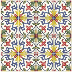 an artistic tile design with colorful flowers and leaves