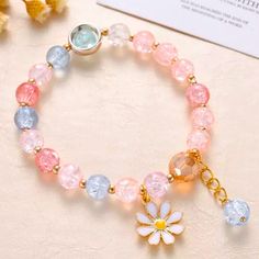 Daisy Charm Beaded Pink Bracelet Brand New Boutique Item Offers Welcome Bundle & Save! Kidcore Bracelet, قلادات متدلية, Desain Quilling, Daisy Bracelet, Crystal Beads Bracelet, Wish Bracelets, Glass Bracelet, Bracelets Handmade Beaded, Bead Charm Bracelet