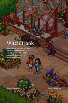 an image of a game screen with the words witch brook in front of it and two people