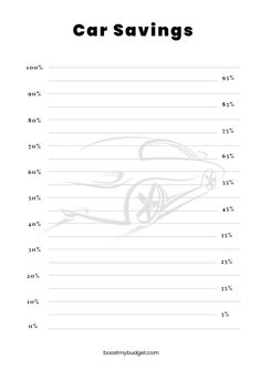 a car savings sheet with the numbers for cars in each section and an image of a car