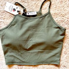 Nwt Laslulu Army Green Workout Tank M Hiking Tops Women, Walking Clothes, Dog Walking Outfit, Granola Aesthetic, Bow Crop Tops, Belly Shirts, Yellow Crop Top, Strap Crop Top, Red Crop Top