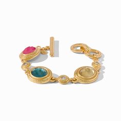 This opulent bracelet features striking oval rose cut gemstones with delicate CZs between them, all set in a lightly hammered golden surround and finished with an adjustable toggle. Julie Vos, Stone Bracelet, Rose Cut, Gold Plate, Bracelet, Gemstones, Stone, Gold