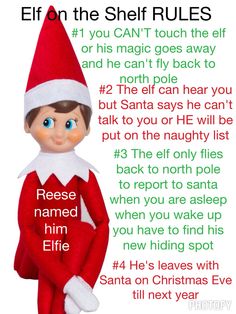 an elf with the text elf on the shelf rules