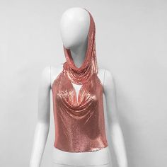 Silver Metal Hooded Camisole




Size/cm


Bust


Waist


Hip


Shoulder


Top Length


Kerchief Length


Kerchief width




M


88


68


93


38


47


40


34




L


92


92


97


39


51


42


38





 	The above size is manually measured by “tiling-stretching”, there may be an error of 1-3cm!
 	The size is for reference only, please choose according to your size.
 	It is recommended to wash by hand in cold water, not soaking, and avoid mixing dark and light clothes to cause dyeing and sn Fitted Hooded Summer Tops, Fitted Tank Top For Winter Party, Sleeveless Winter Party Top, Sleeveless Party Tops For Winter, Winter Party Fitted Tank Top, Fitted Winter Party Tank Top, Metal Bra, Light Clothes, Summer Knit Tops