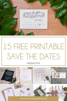 wedding save the dates with greenery and cards