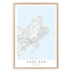 the cape ann map in light blue and white