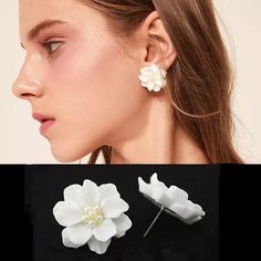 Rosalie Earrings are like two delightful flowers that look like they're about to come alive. The white petals seem they're made of fondant and the flowers are adorned with tiny sugar-like pearls in the center. Rosalie Earrings are truly beautiful and magical! They will be the perfect adornment for casual outfits as well as dressinf up. These unique, eye catching earrings are an absolute must have addition to your jewelry collection! Available in white or black Diameter of 1 inch Last Chance = FI Pearl Stud Earrings, Simple Earrings, The Flowers, Pearl Studs, Last Chance, Cute Earrings, Statement Jewelry, Jewelry Inspiration, White Flowers