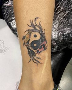 yinyangtattoo Ying Yang Tattoo Color, Yin Yang Neck Tattoo, Creative Yin Yang Tattoo, Yin And Yang Koi Fish Tattoo, Yen Yang Tattoo Ideas, Koi Yin Yang Tattoo, Ying Yang Fish Tattoo, Yin Yang Fish Tattoo, Ying Yang Koi Fish Tattoo