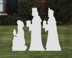 three silhouettes of people standing in front of a house with the words queen and prince on it