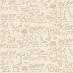 an animal themed wallpaper with various animals and trees in beige on off - white background