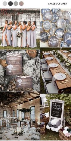 a collage of photos with different wedding colors and names on the side of them