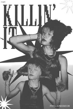 two women in black and white are posing for a magazine cover with the words kill it