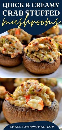 two pictures of stuffed mushrooms with text overlay