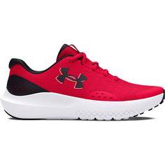 These Under Armour Grade School UA Surge 4 Kids' running shoes are a wardrobe must-have. Click this FOOTWEAR GUIDE to find the perfect fit and more! TECHNOLOGIES & FEATURES Lightweight and breathable TPU heel overlay for added durability and support Lace-up closure for a secure fitDETAILS Mesh, TPU upper Fabric lining EVA midsole and footbed Rubber outsole Round toe Lace-up closure Spot clean Imported Color: Red Black Black. Gender: male. Sporty Under Armour Walking Shoes For Sports, Sporty Under Armour Walking Shoes, Red Lace-up Running Shoes For Jogging, Under Armour Low-top Running Shoes With Rubber Sole, Sporty Under Armour Walking Shoes For Jogging, Sporty Under Armour Walking Shoes For Running, Under Armour Low-top Running Shoes For Sports, Under Armour Lace-up Running Shoes For Errands, Sporty Under Armour Running Shoes For Jogging