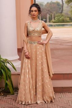 Buy Blue Blouse And Lehenga Cotton Embellished Lace Trims Scoop Neck Set For Women by POMCHA JAIPUR Online at Aza Fashions. Banarasi Skirt, Beige Lehenga, Cape Lehenga, Lehenga Crop Top, Simple Lehenga, Mirror Work Blouse, Reception Lehenga