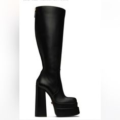 Versace Black Platform Boots Versace Shoes, Black Platform Boots, Black Platform, Platform Boots, Tall Boots, Limited Time, Versace, Size 6, Women Shoes