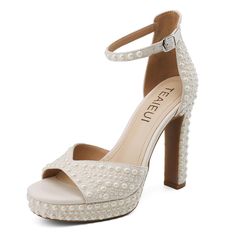 PRICES MAY VARY. Pearl Shoes for Women: Adorned with exquisite white pearl embellishments, these stunning pearl heels sandals are the epitome of elegance and sophistication. Platform Heels: Featuring a 0.8" platform and a 4.7" chunky block heel, these white heels platform sandals provide both height and stability for all-day wear. Ankle Strap: Secured with an ankle strap and buckle closure, these pearl sandals ensure a comfortable and secure fit. Comfotable Material: With a soft insole ensuring Sandals For Bride, Wedding Sandals For Bride, Pearl Shoe, Pearl Heels, 2025 Wedding, Pearl Shoes, Pearl Sandals, Block Sandals, Heels Platform