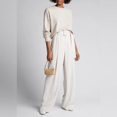 Like New Vince Belted High-Waist Wide-Leg Trouser Pants Japanese Denim, Pants Color, Trouser Pants, Bergdorf Goodman, Cream White, Silk Blouse, Cashmere Sweaters, Leg Pants, Cotton Tee