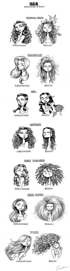 Hair: expectations vs reality! So true, lol! C Cassandra, Curly Hair Problems, Expectation Vs Reality, Complicated Relationship, Hair Problems, Art Tutorial, 그림 그리기, Art Sketchbook, Figure Drawing