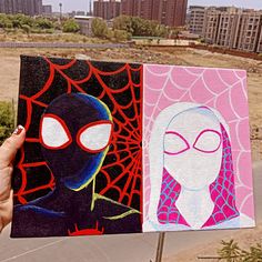 spidy and Gwen Gwen And Miles Painting, Spiderman And Gwen Painting, Miles And Gwen Painting, Easy Couple Painting Ideas On Canvas, Miles And Gwen Drawing, Things To Paint On A Big Canvas, Minecraft Canvas Painting, Spider Man Canvas Painting, Spider Gwen Painting