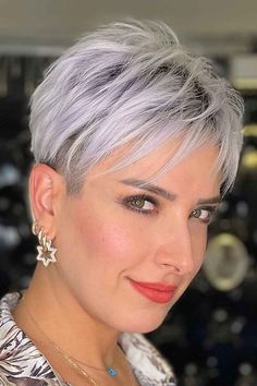 Were you looking for a low-maintenance undercut for women that are trending right now? We've gathered marvelous 24 pictures for you! Here is a photo of a silver pixie with an undercut and bangs. In need of more hair inspiration like this? Tap the photo or click the link. // Photo Credit: @sacaumut on Instagram Ladies Short Undercut Hairstyles, Boss Hairstyles Women, 2023 Pixie Hair Trends, Bluebonnet Tattoo, Edgy Pixie Hairstyles, Modern Undercut, Fine Hair Pixie Cut, Short Hairstyles Over 50