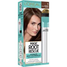 Rescue your roots between colorings with this 10-minute permanent root touch-up. It's quick precision applicator makes touching up roots fast and easy and it covers 100 % of your grays. Magic Root Permanent matches any shade including professional salon colors from black to light blonde. L'Oreal Paris Magic Root Rescue 10 Minute Root Hair Coloring Kit, 5 Medium Brown, 1 kit; L'Oreal Paris Magic Root Rescue permanent root kit provides a quick fix between salon appointments or at-home colorings 10 Cover Gray Hair, Medium Brown Hair Color, Medium Golden Brown, Golden Brown Hair Color, Restore Damaged Hair, Golden Brown Hair, Medium Hair Color, Root Color, Medium Brown Hair