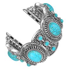 PRICES MAY VARY. ◆【Gorgeous Jewelry Band for Iwatch】: This classy dressy jewelry bracelet for Apple Watch/Iwatch band is designed by our designer Ms Rachel. This “Bohemia” “Cute” “Classy’ National Style design helps alter the dull boring for Apple Watch Band to nice turquoise jewelry looking. This cute Bracelet band will win you compliments left and right. ◆【Material】: Nickle free, Artificial turquoise + Smooth alloy metal parts+ Rhinestone style slider. No tarnishing or discoloration or getting Western Apple Watch, Apple Watch Jewelry, New Apple Watch Bands, Turquoise Fashion, Antique Turquoise, New Apple Watch, Apple Watch Accessories, 38mm Apple Watch Band, Watches Unique