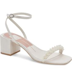 Dolce Vita Zalima Sandal | Nordstrom White Pearl Heels, Hoco Heels, Hoco Shoes, Pearl Heels, Dolce Vita Heels, Bridal Shoes Low Heel, Wedding Shoes Low Heel, Pearl Sandals, Wedding Shoes Bride