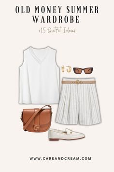 Old Money Summer Capsule Wardrobe + 15 Outfit Ideas Old Money Outfit Women, Minimalist Wardrobe Women, Capsule Packing, Look Old Money, Summer Old Money, Old Money Summer Outfits, Old Money Summer, Elegant Summer Outfits, Capsule Wardrobe Casual