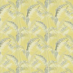 a yellow and grey wallpaper with leaves on it