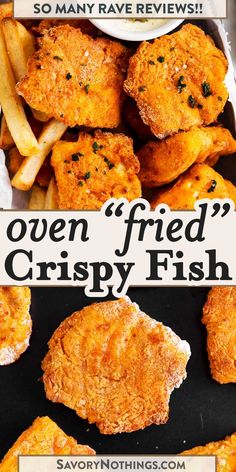 oven fried crispy fish with french fries on the side