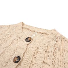 Khaki Button-up Cable Knit Cardigan Winter Beige Buttoned Cardigan, Beige Winter Cardigan With Buttons, Cable Knit Button-up Cardigan, Casual Knit Sweater With Buttons, Cream Knit Button-up Cardigan, Knit Cardigan With Button Closure For Layering, Beige Knit Sweater Coat With Buttons, Beige Buttoned Sweater For Fall, Fall Beige Buttoned Sweater