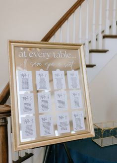 a table with seating cards on it and a sign that says at every table, if given you a seat