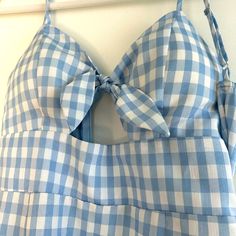 Never Worn! Very Fitting Gingham Dress With Tags Still On. Ruffle Layer On The Bottom Blue Plaid Dress For Spring Picnic, Blue Plaid Dress For Summer Brunch, Blue Plaid Dress For Spring Day Out, Blue Plaid Dress For Summer Picnic, Knit Tank Dress, Houndstooth Skirt, Red Velvet Dress, Royal Blue Dress, Hot Pink Dresses