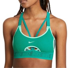 Nwt Nike Dri-Fit Ultrabreathe Spots Bra. It Is Light Support, Has Very Thing Removable Pads And Mesh Panel At The Back. Color Is 2 Tone Green (Kelly Green With Bright Mint/Neony Green Trim). Green Nike Activewear For The Gym, Nike Green Athleisure Activewear, Nike Green Activewear For Gym, Fitted Green Nike Activewear, Fitted Nike Green Activewear, Nike Green Activewear, Nike Green Gym Activewear, Nike Green Athletic Fit Activewear, Green Sports Bra With Built-in Bra For Running