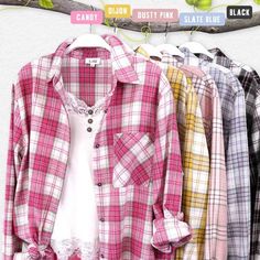 Stay stylish and comfy everyday with our Dreamy Shirt. Made with soft and lightweight fabric, this womens flannel shirt features a classic plaid pattern that adds a touch of style to any outfit. Perfect for all-day wear, our shirt is a must-have for any wardrobe. Plaid flannel button down shirt Material: 50% Cotton, 50% PolyesteY Machine wash cold, gentle cycle, tumble dry low. S - (4-6) M - (8-10) L - (12-14) Everyday Plaid Flannel Tops, Casual Plaid Top With Shirttail Hem, Plaid Flannel Shirt For Everyday Spring Wear, Everyday Gingham Long Sleeve Tops, Gingham Long Sleeve Tops For Everyday, Everyday Long Sleeve Gingham Top, Spring Everyday Plaid Shirt, Spring Flannel Shirt For Everyday, Spring Everyday Flannel Shirt