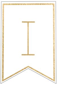 a white and gold banner with the letter i in it's center, on a white background