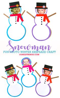 Snowman Photo Craft - Our Kid Things Snowman Photo Craft, Snowman Faces Template, Winter Snowman Craft, Paper Plate Snowman, Snowman Template, Snowman Photo, Snowman Photos, Printable Snowman, Photo Face