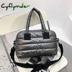 Cyflymder Winter Down Bag Quilted Space Cotton Handbags For Women Large Capacity Tote Bags Female Winter Handbags, Winter Bags, Bags Style, Cotton Handbag, Quilted Tote Bags, Quilted Totes, Satchel Purse, Black Crossbody, Quilted Bag