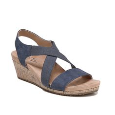 LifeStride-Mexico Wedge Sandal Perfect for your laid back look, the Mexico wedge sandal from LifeStride will keep you comfortable all day long. A trendy cork wedge heel is enhanced by a Soft System® footbed to become a summer favorite. Spring Sandals Outfit, Navy Wedge Sandals, Lifestride Shoes, Slip On Wedge Sandals, Spring Sandals, Cork Wedges Sandals, Fabric Strap, Womens Sandals Wedges, Strappy Wedges