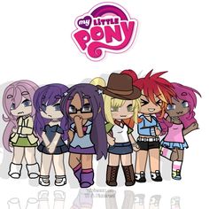 some cartoon characters are standing together in front of the words,'my little pony '